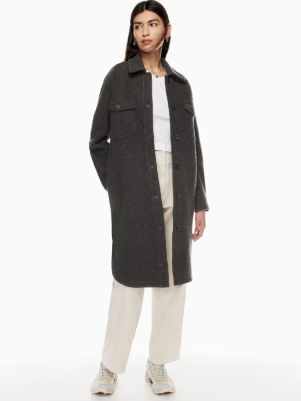 Aritzia Wilfred The Ganna Long Shirt Jacket XS Heather Black
